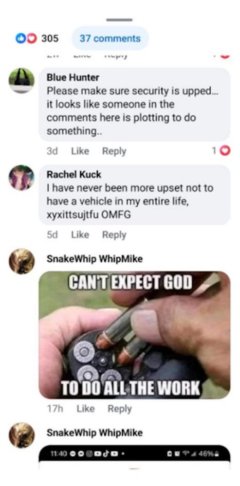 The alleged Facebook post in which Michael Wilcox threatened to shoot up a local Pride event.