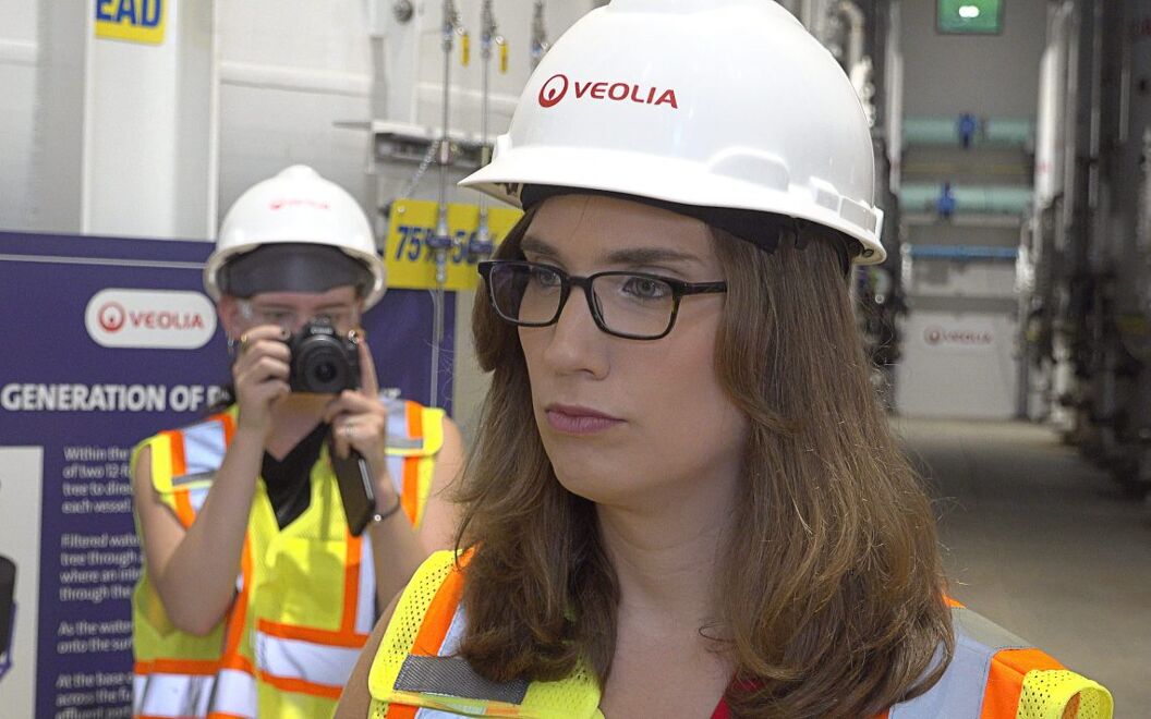 Delaware Rep. Sarah McBride, D-Delaware, tours Veolia's Water Treatment Plant on July 31, 2025.