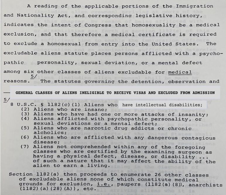 A section of the 1952 Immigration and Nationality Act that lists homosexuality as a criterion for refusing immigrants into the United States.