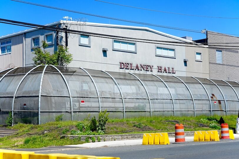 Newark, NJ, USA - May 10, 2025: Delaney Hall is a secure detention facility near Newark Airport used by the U.S. Department of Homeland Security to hold illegal aliens accused of criminal activity.