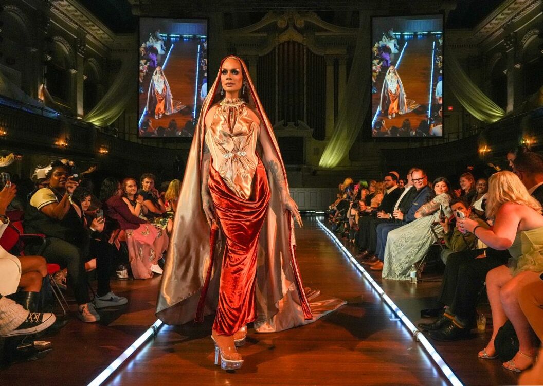 Fashion by designer Utica is modeled during the Queer AF art and fashion show at Mechanics Hall Sept. 5.