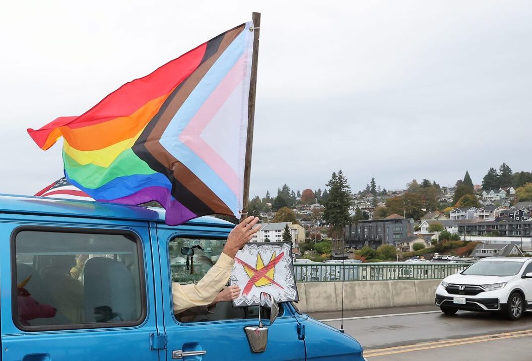 No Kings protest at the Manette Bridge in Bremerton on Saturday, Oct. 18, 2025.