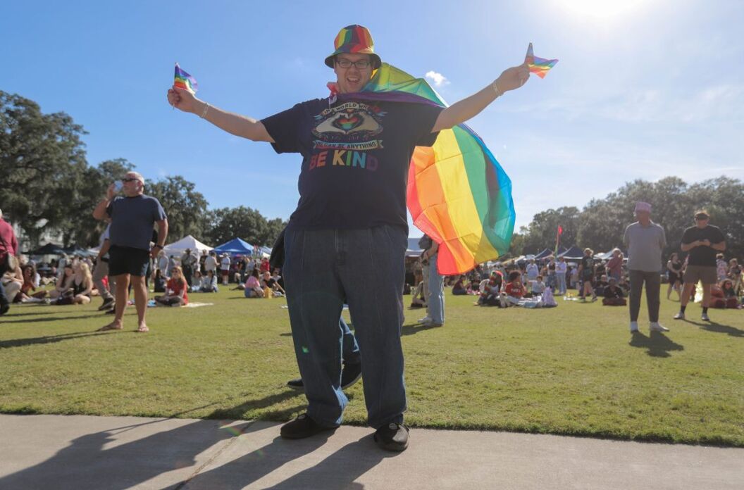 A participant shows their pride during the Savannah Pride Festival on Saturday, October 25, 2025 at Forsyth Park.